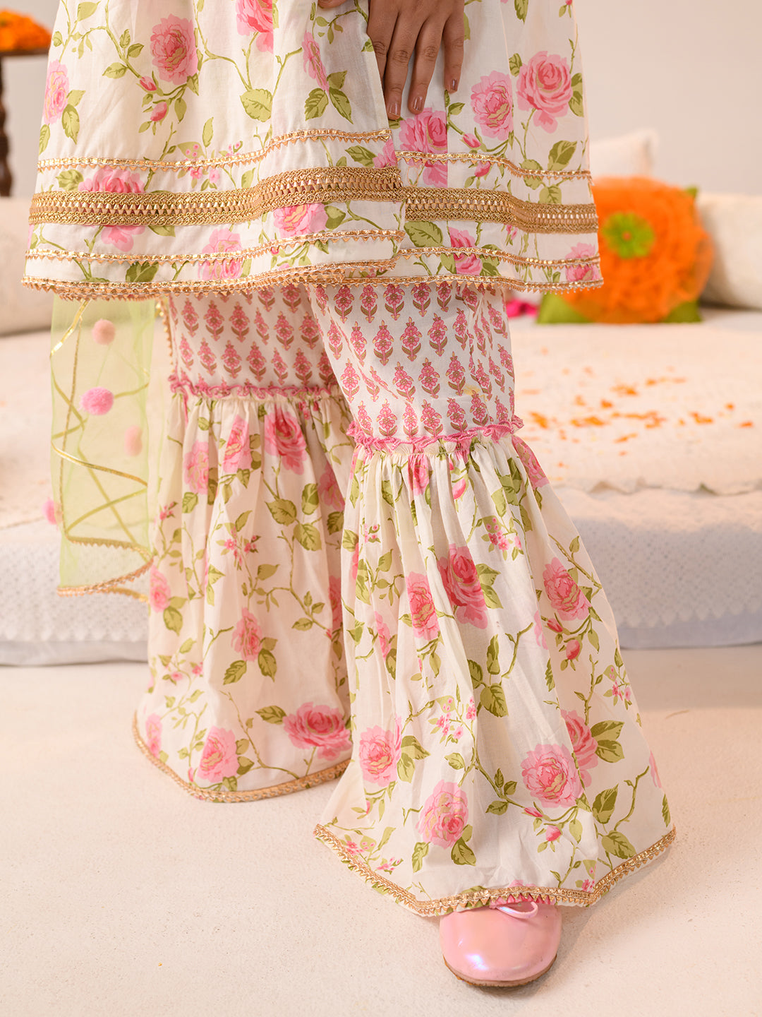 GULZAR – FLORAL PINK GHARARA SET FOR GIRLS