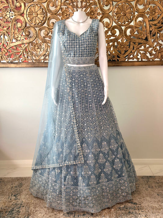 AVNIKA ICE BLUE SHIMMER LEHENGA SET