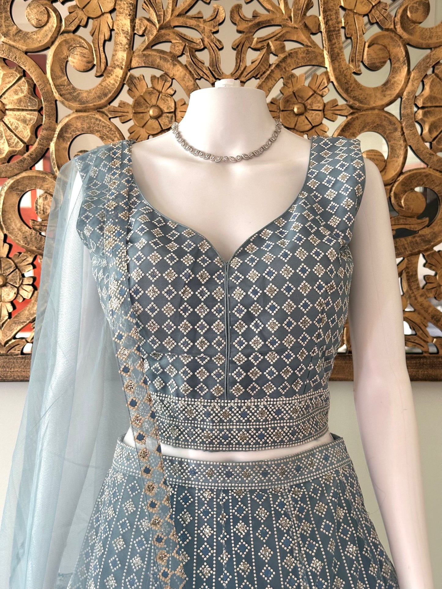 AVNIKA ICE BLUE SHIMMER LEHENGA SET