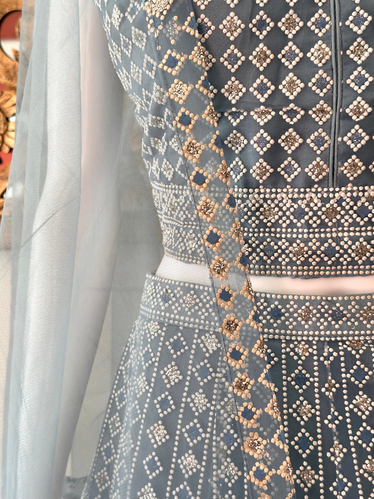 AVNIKA ICE BLUE SHIMMER LEHENGA SET