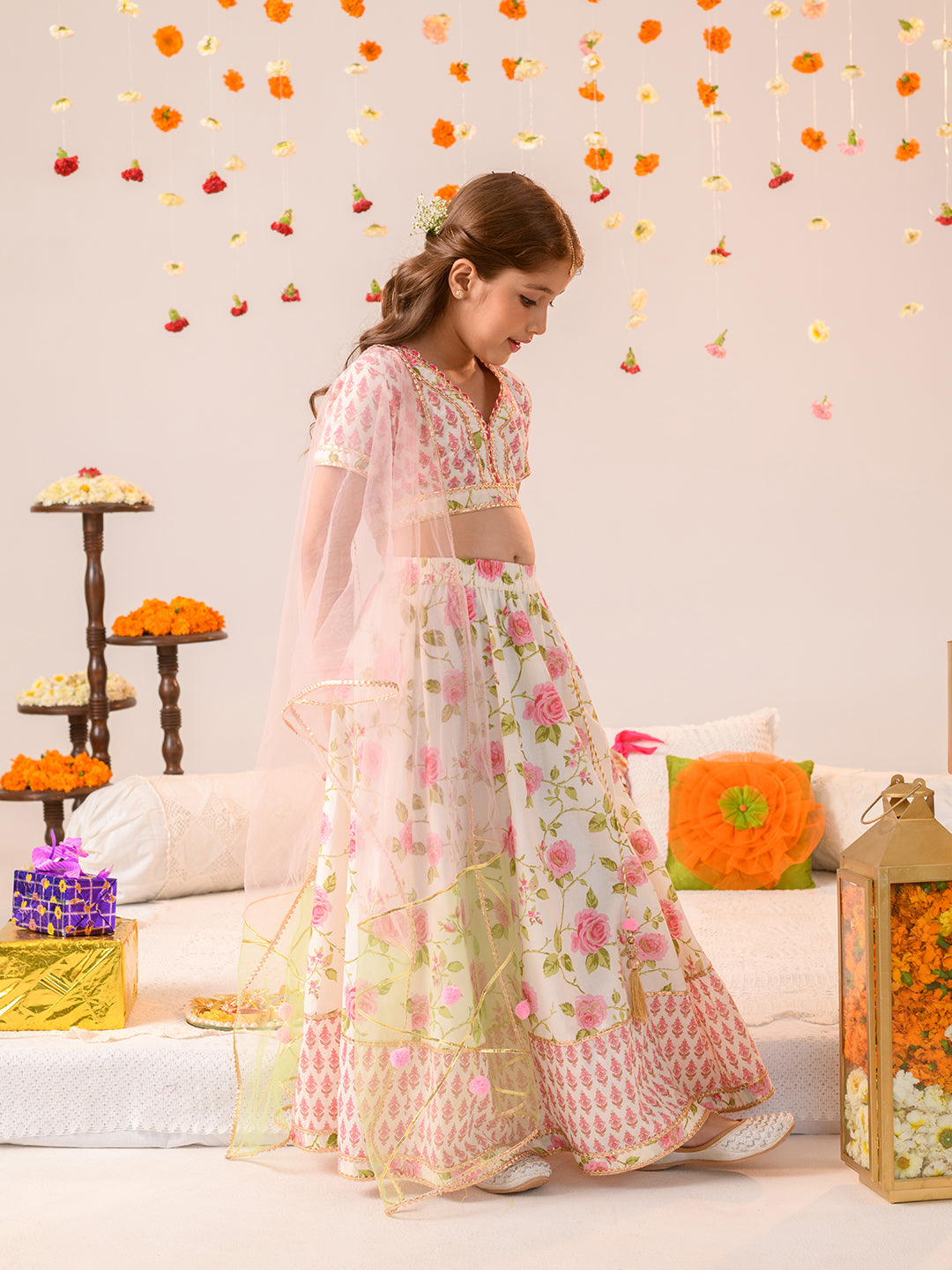 GULZAAR - FLORAL OFF-WHITE/PINK LEHENGA SET