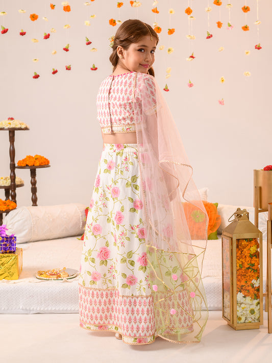 GULZAAR - FLORAL OFF-WHITE/PINK LEHENGA SET