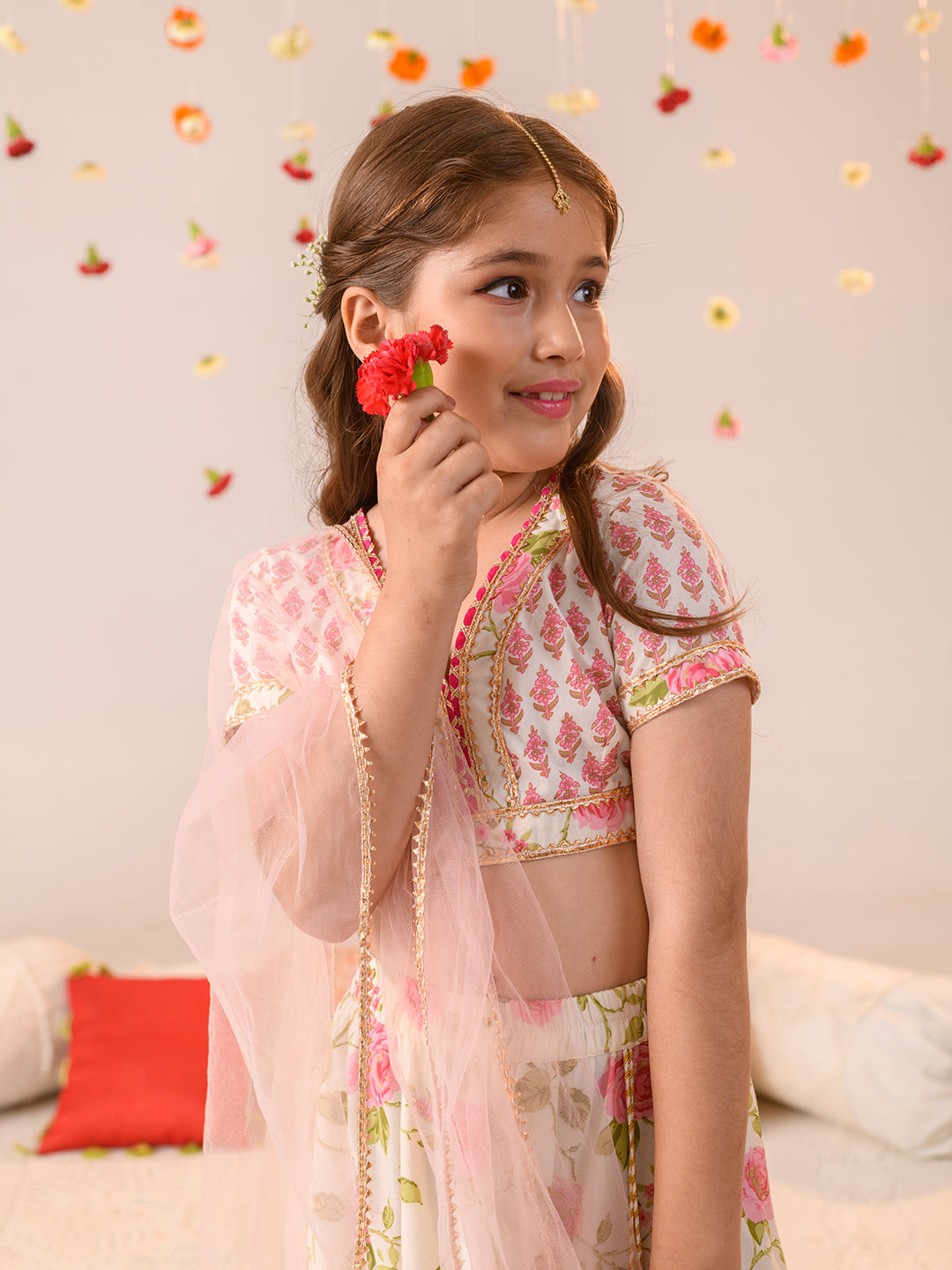 GULZAAR - FLORAL OFF-WHITE/PINK LEHENGA SET