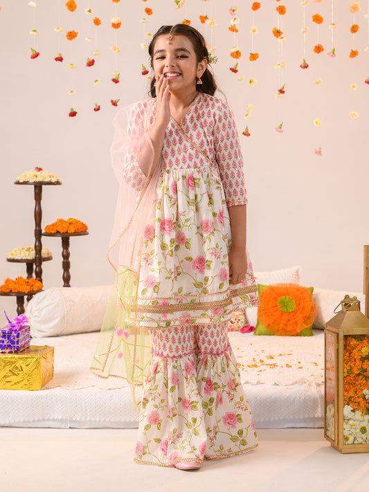 GULZAR – FLORAL PINK GHARARA SET FOR GIRLS