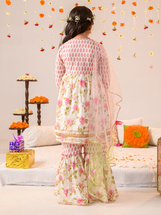 GULZAR – FLORAL PINK GHARARA SET FOR GIRLS