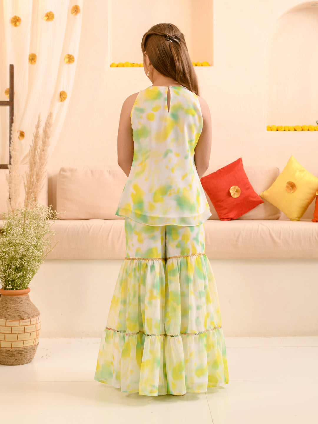 NAIRA - LIME YELLOW & GREEN SHARARA SET